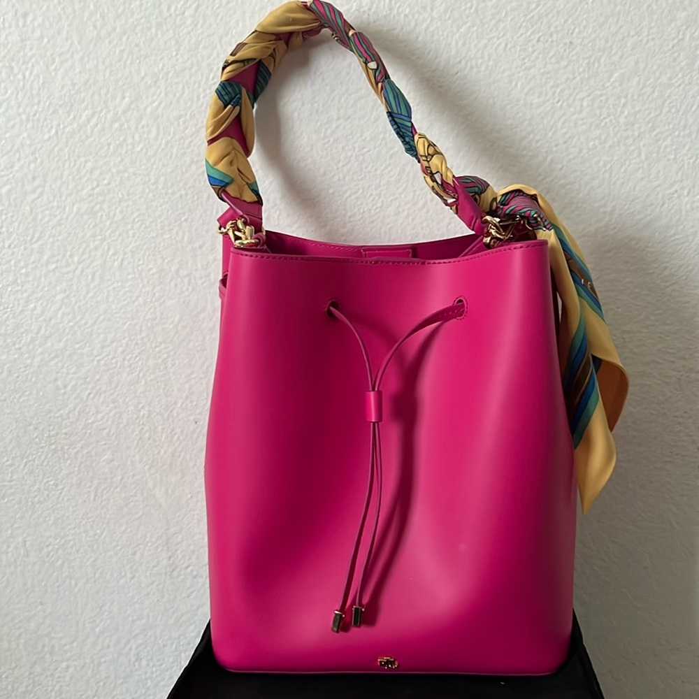 Lauren Ralph Lauren Bright Pink Print-Scarf Debby Drawstring Bag